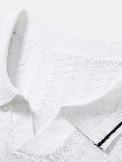Contrast Trim Textured Johnny Collar Knit Polo