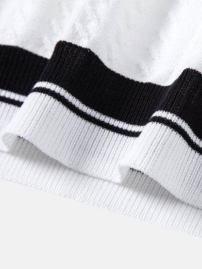 Contrast Trim Textured Johnny Collar Knit Polo