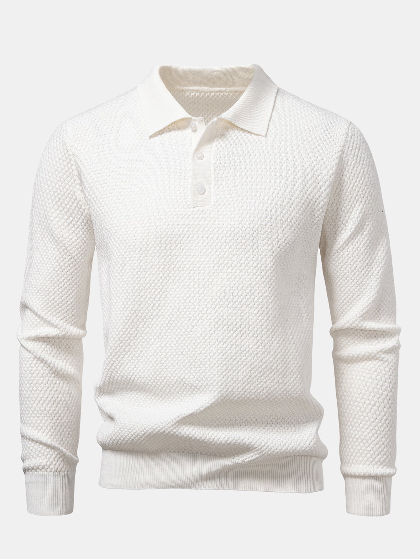 Long Sleeve Pineapple Textured Knit Polo Shirt