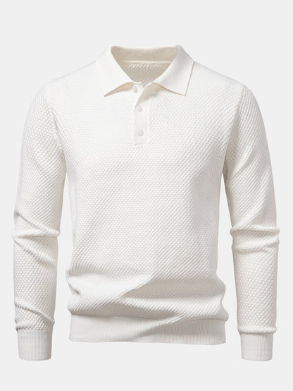 Long Sleeve Pineapple Textured Knit Polo Shirt