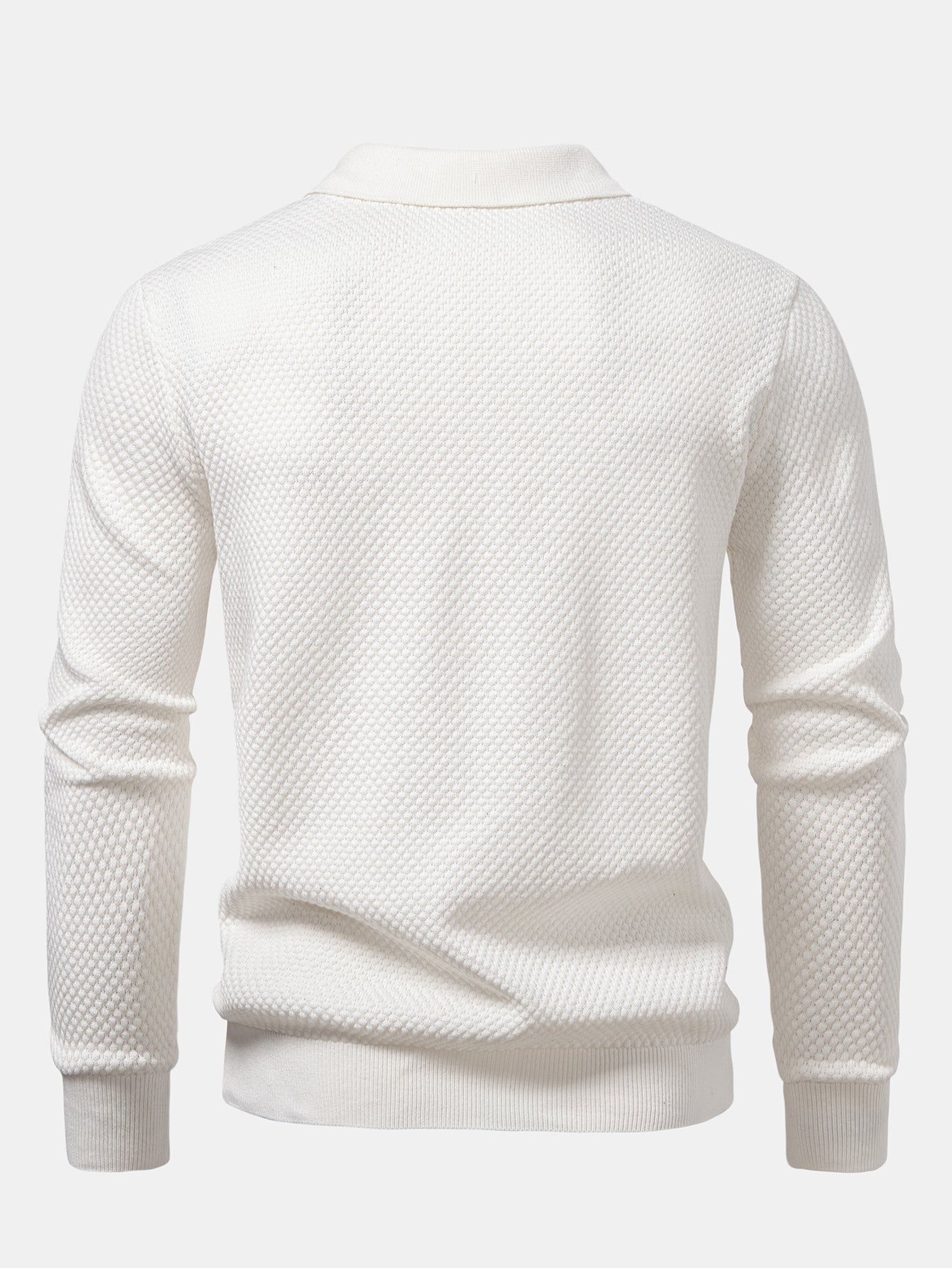 Long Sleeve Pineapple Textured Knit Polo Shirt