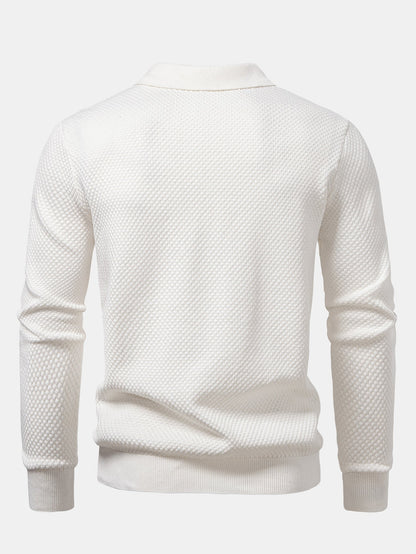 Long Sleeve Pineapple Textured Knit Polo Shirt