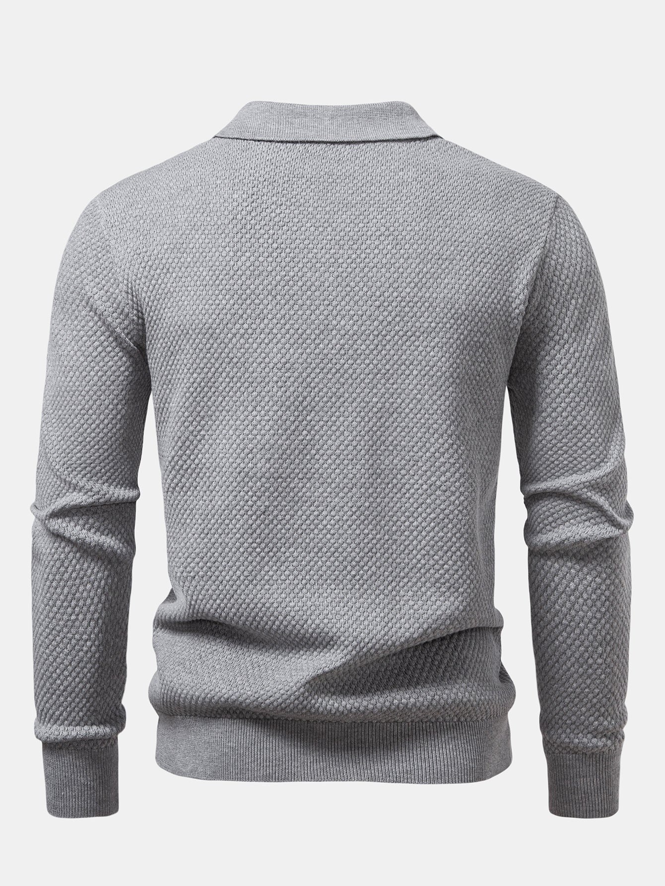 Long Sleeve Pineapple Textured Knit Polo Shirt