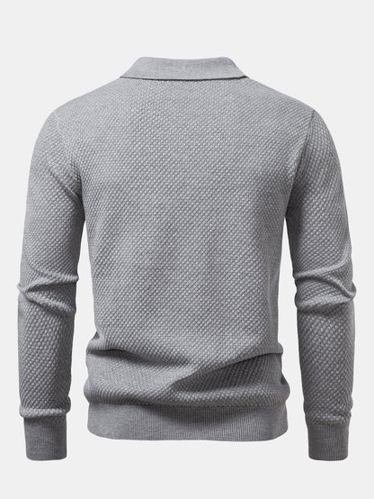Long Sleeve Pineapple Textured Knit Polo Shirt