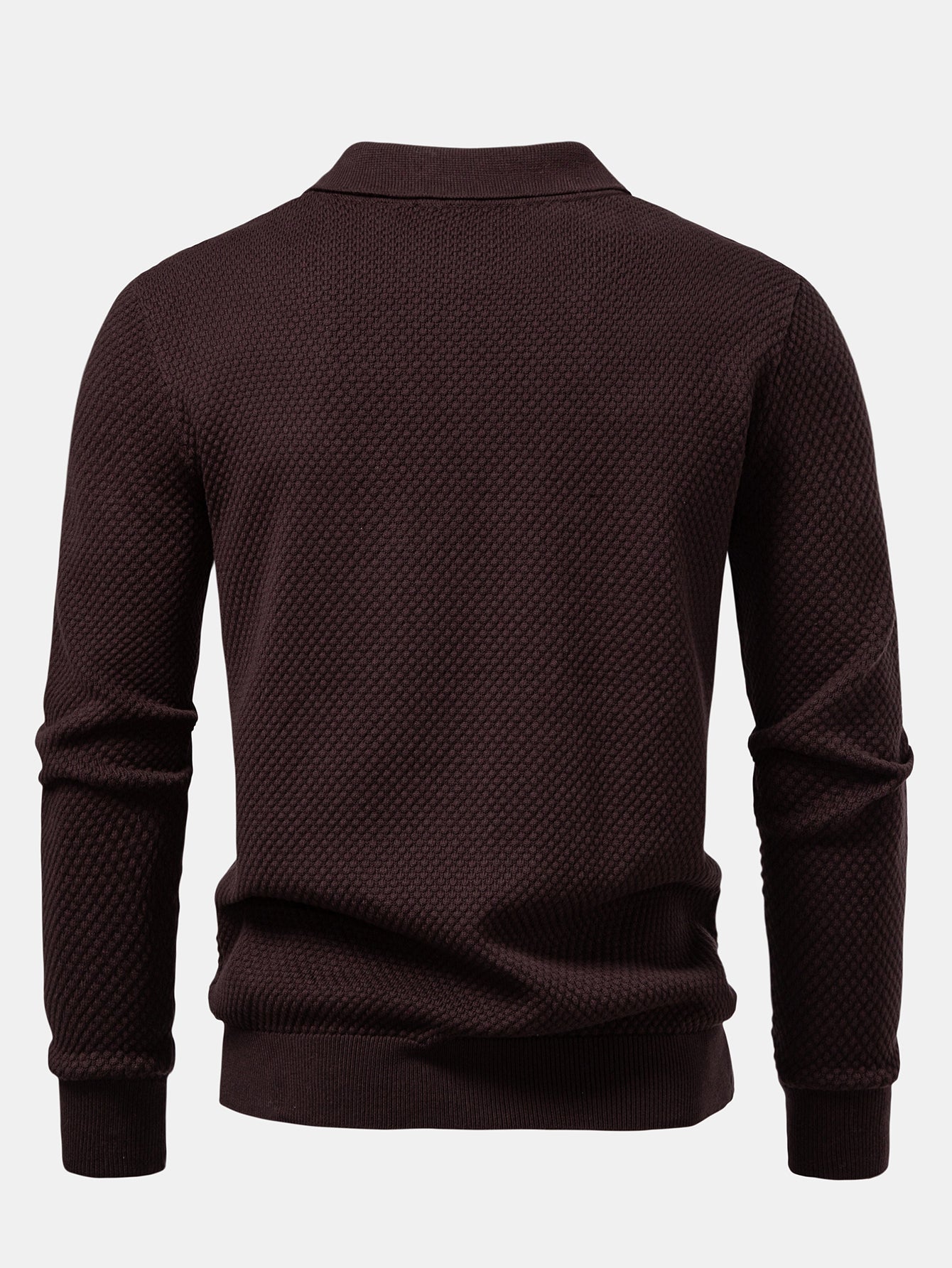Long Sleeve Pineapple Textured Knit Polo Shirt