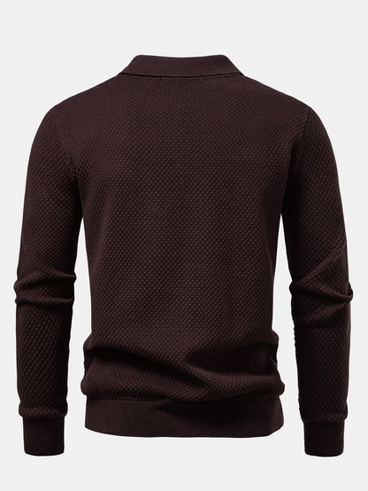 Long Sleeve Pineapple Textured Knit Polo Shirt