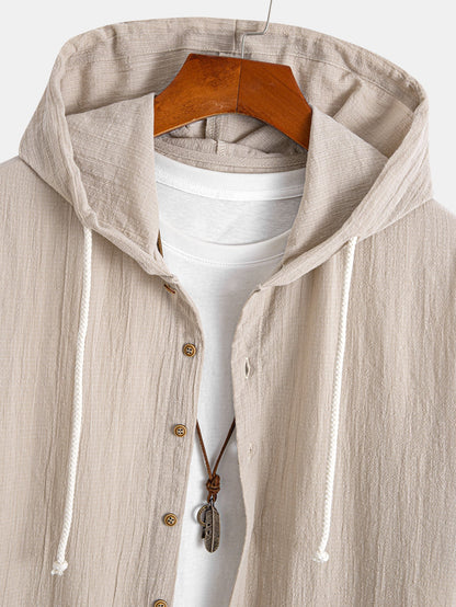 Short Sleeve Linen Look Hooded Shirt