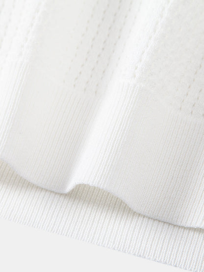 Contrast Stripe Trim Pocket Johnny Collar Knit Polo