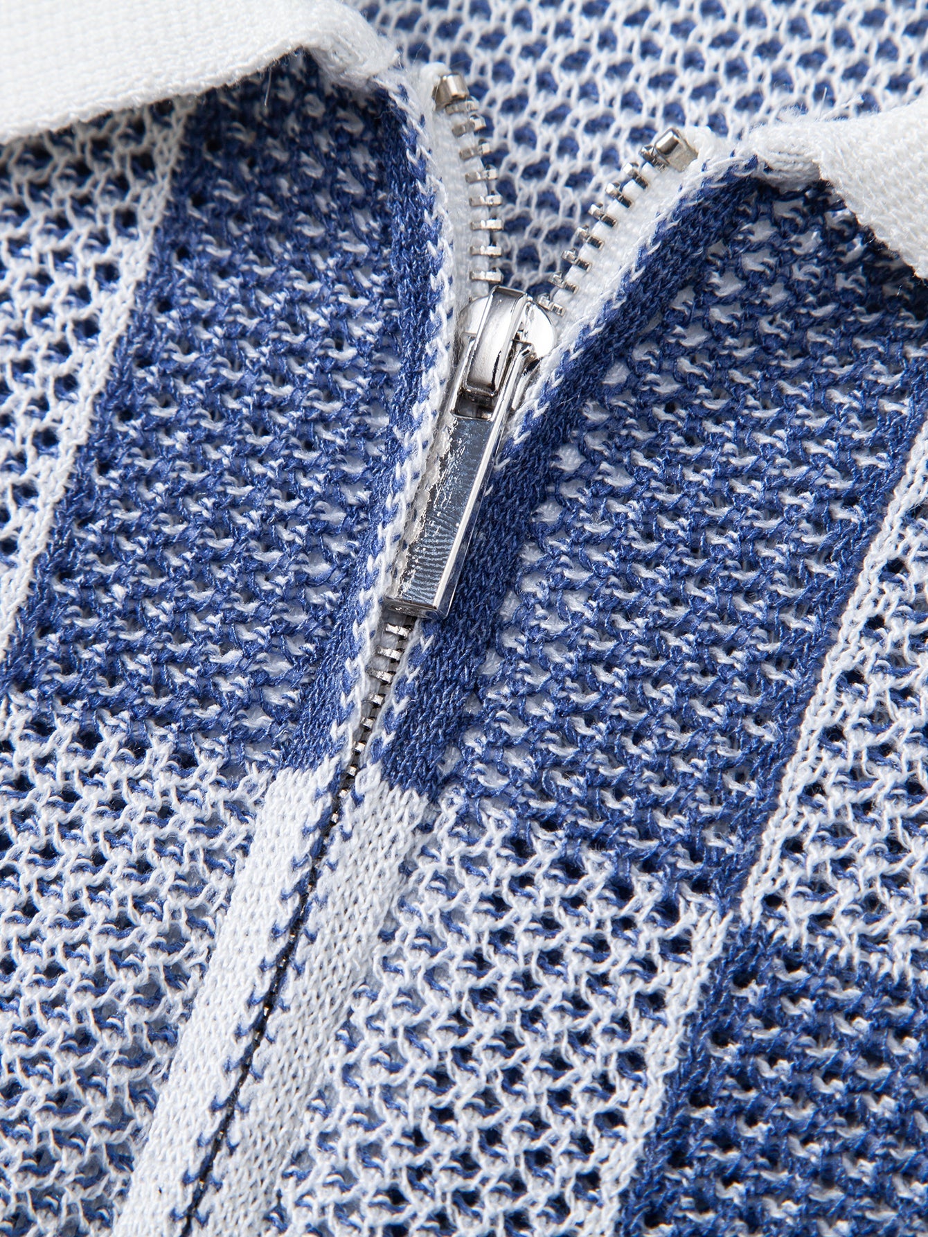Checkerboard Crocheted Zipper Knit Polo