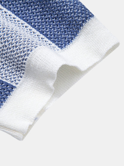 Checkerboard Crocheted Zipper Knit Polo