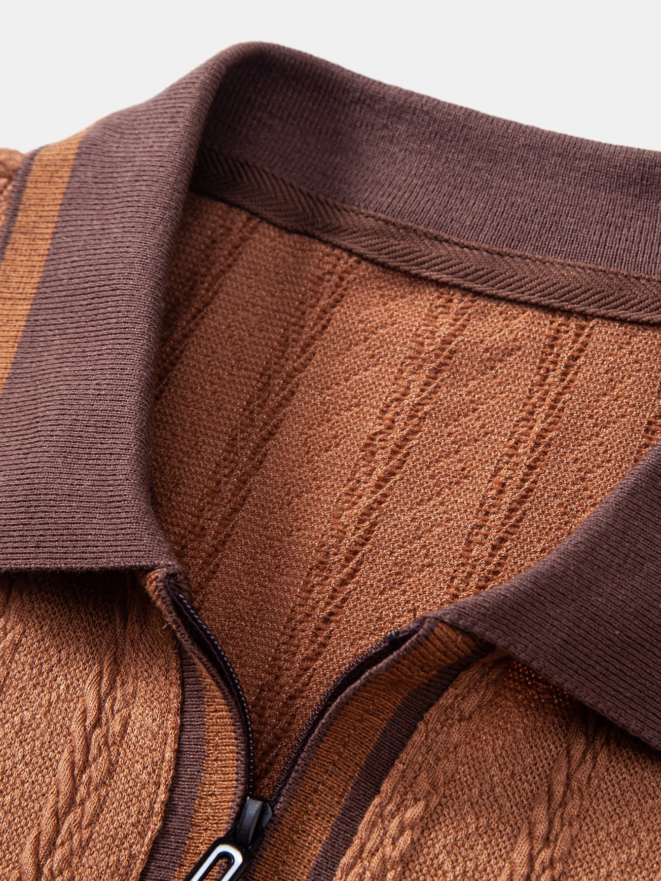Wheat Ear Jacquard Zipper Knit Polo