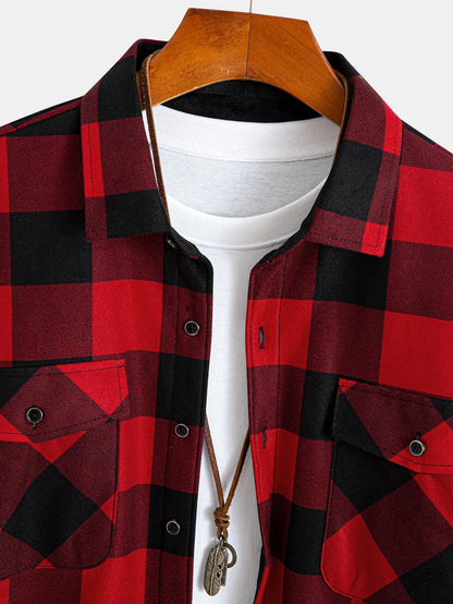 Flannel Fleece Lined Plaid Shirt With Pockets