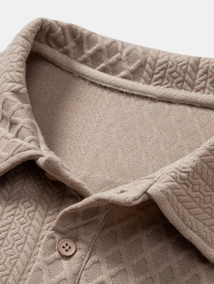 Long Sleeve Geometric Jacquard Polo Shirt