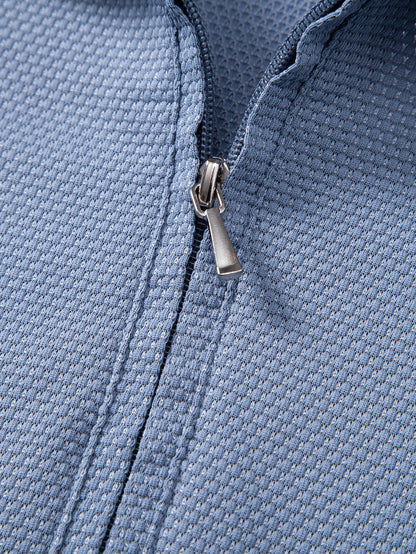Pineapple Textured Zipper Polo