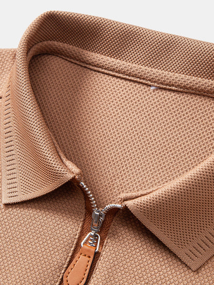 Textured Zipper Polo