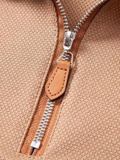 Textured Zipper Polo