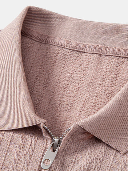 Twisted Jacquard Zipper Polo