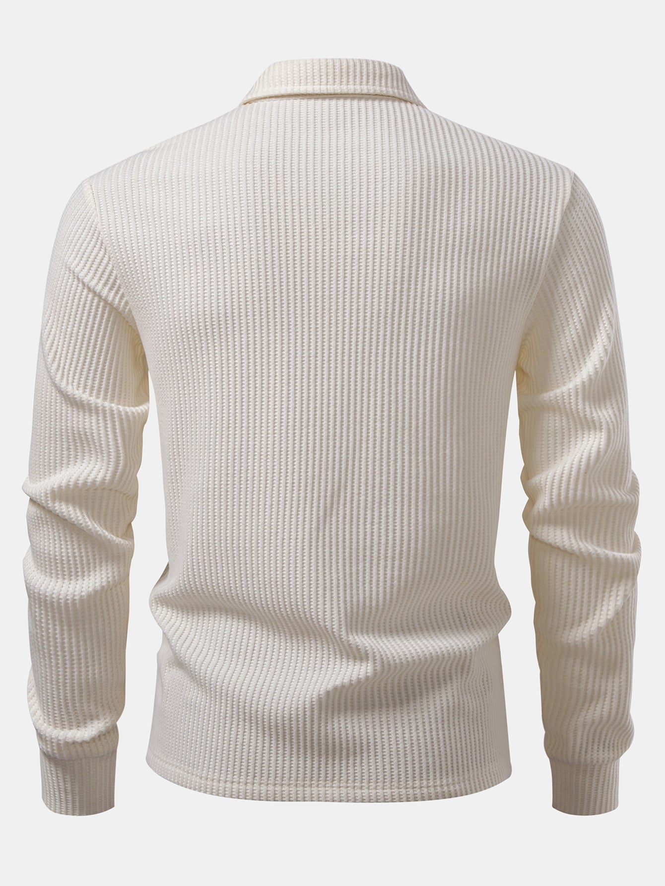Long Sleeved Knitted Waffle Polo Shirt