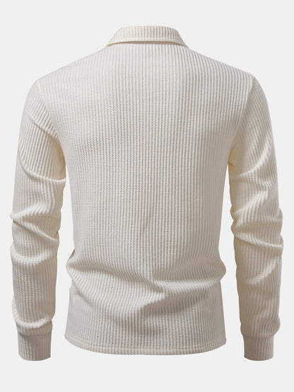 Long Sleeved Knitted Waffle Polo Shirt