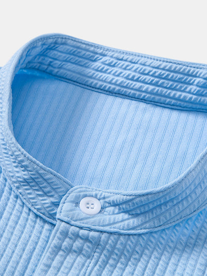 Long Sleeve Muscle Fit Ribbed Stand Collar Shirt