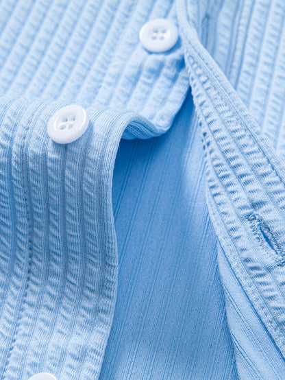 Long Sleeve Muscle Fit Ribbed Stand Collar Shirt