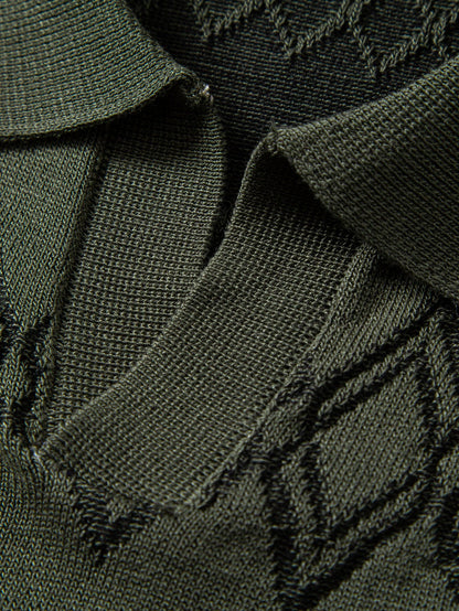 Geometric Jacquard Johnny Collar Polo