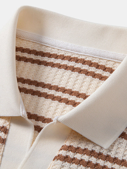 Stripe Waffle Johnny Collar Polo