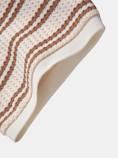 Stripe Waffle Johnny Collar Polo
