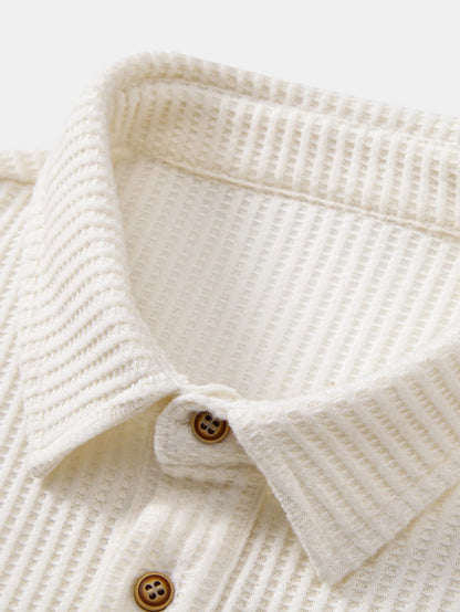 Long Sleeved Knitted Waffle Polo Shirt