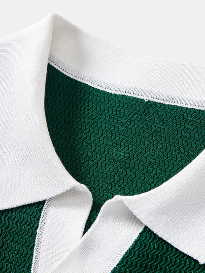 Textured Contrast Johnny Collar Knit Polo