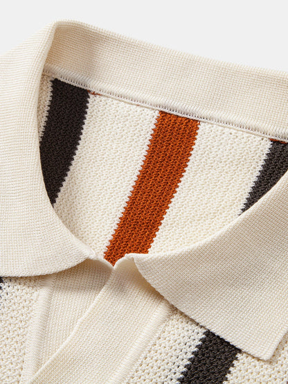 Striped Knit Johnny Collar Polo