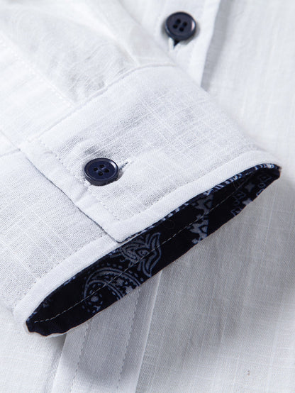 Contrast Paisley Print Linen Look Shirt