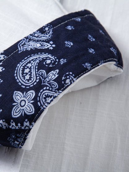 Contrast Paisley Print Linen Look Shirt