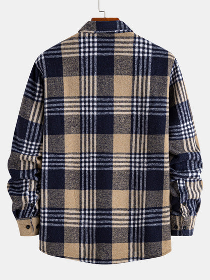 Flannel Fleece Lined Plaid Cotton Button Up Shirt