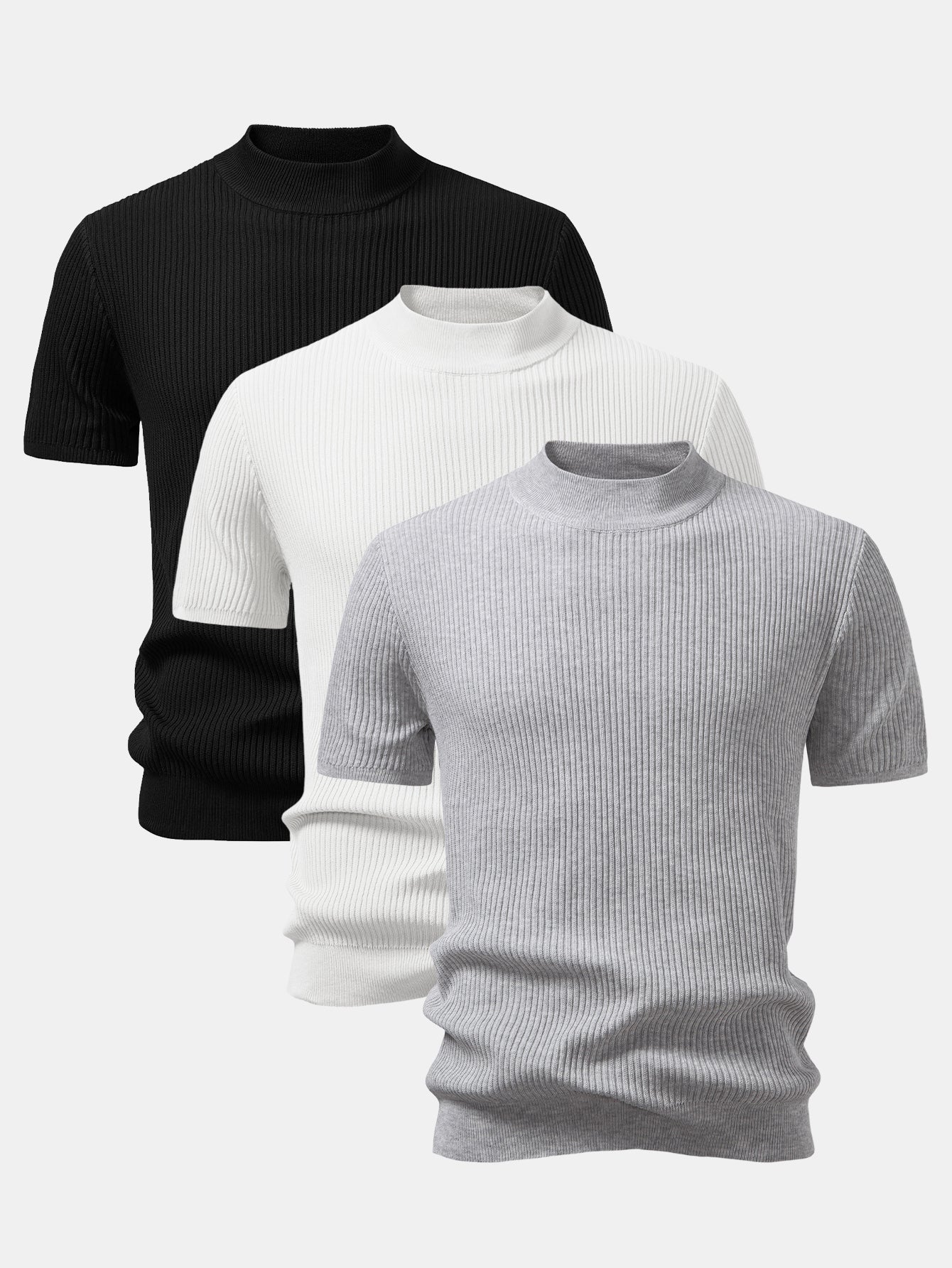 3 Pieces Ribbed Mock Neck Knit T-Shirt