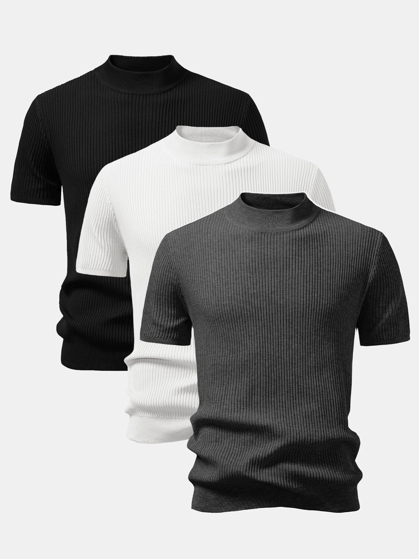 3 Pieces Ribbed Mock Neck Knit T-Shirt