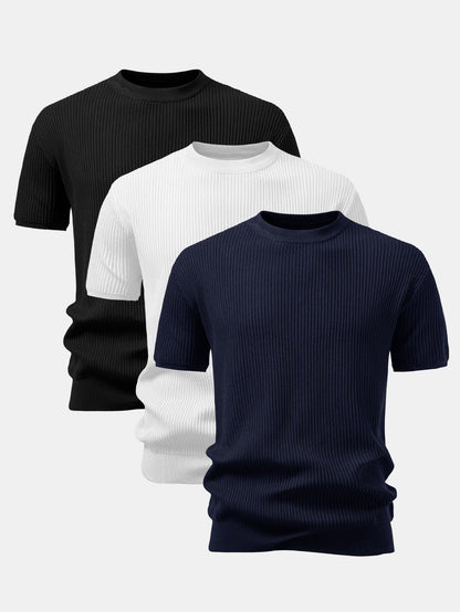 3 Pieces Ribbed Crew Neck Knit T-Shirt