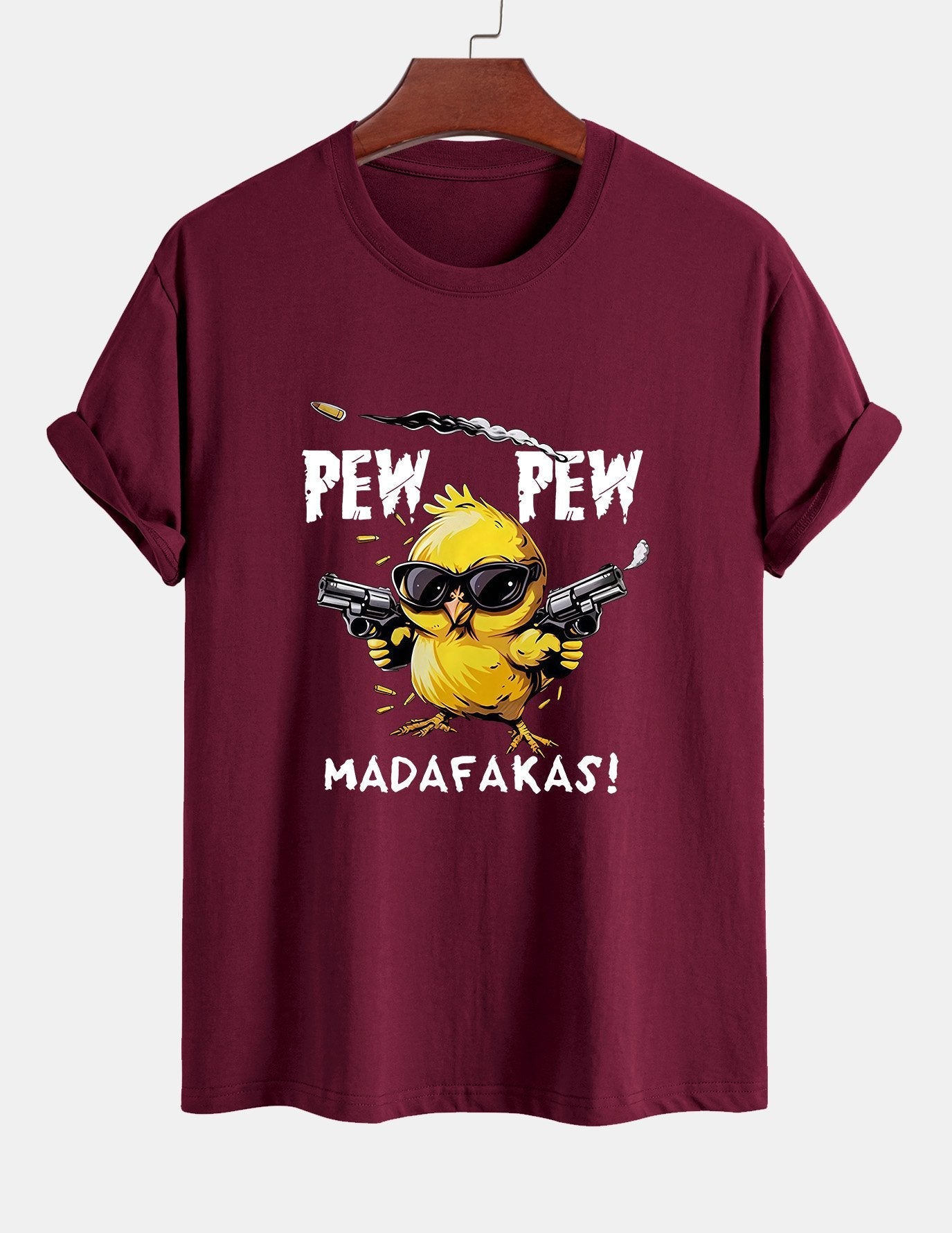 Regular Fit PEW PEW MADAFAKAS Chicken Print Cotton T-Shirt