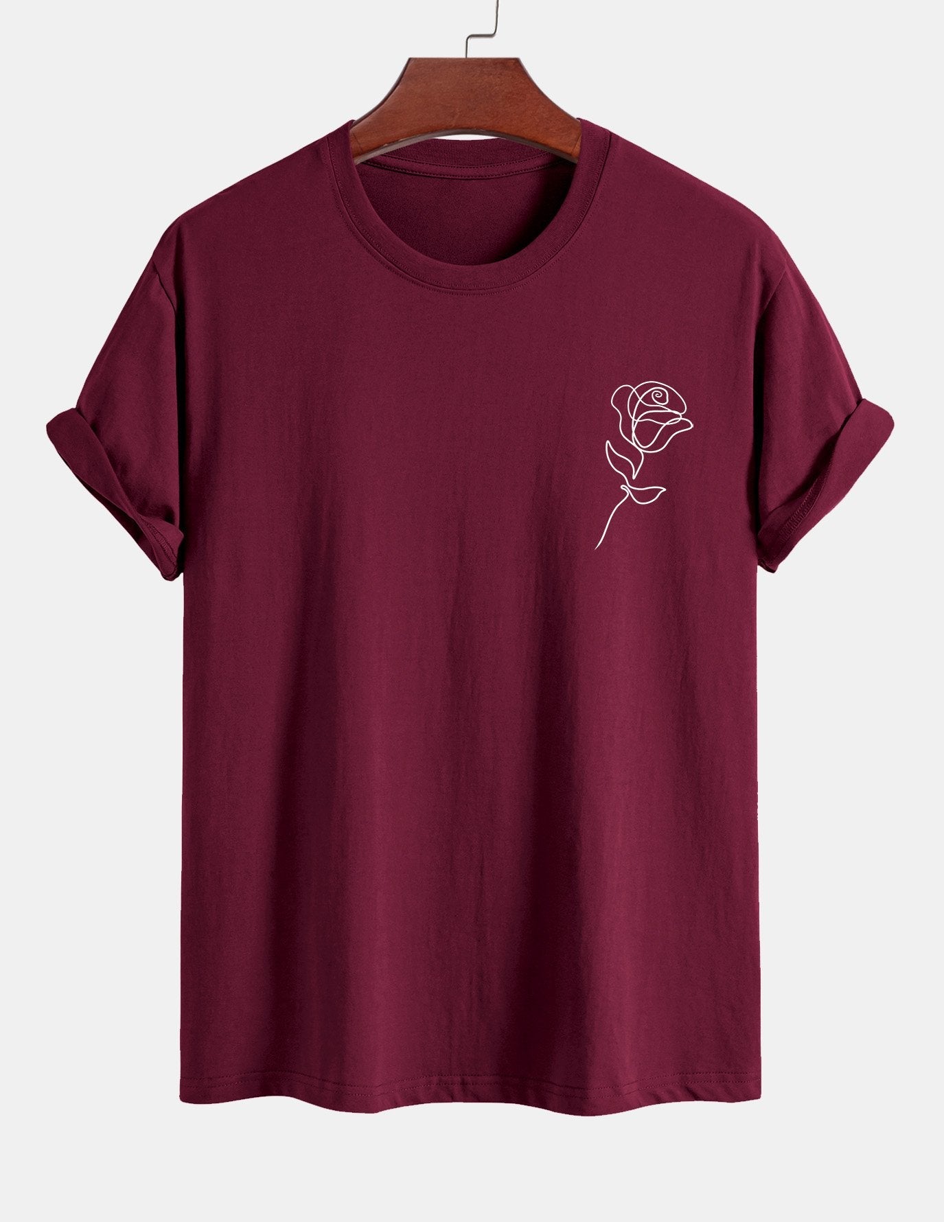 Regular Fit Simple Rose Print Cotton T-Shirt
