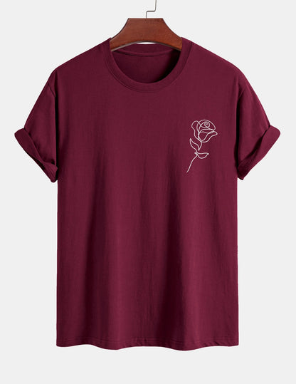 Regular Fit Simple Rose Print Cotton T-Shirt