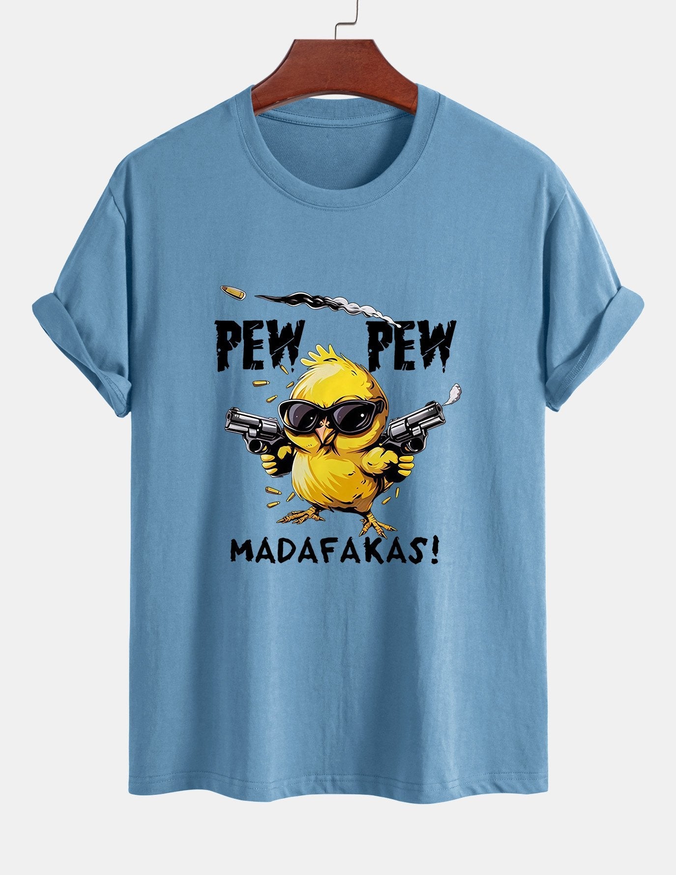 Regular Fit PEW PEW MADAFAKAS Chicken Print Cotton T-Shirt