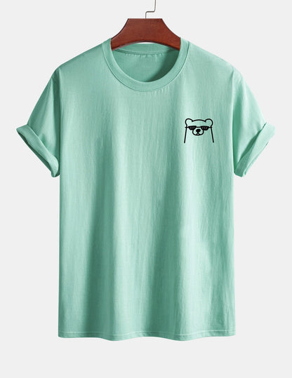 Regular Fit Bear With Sunglasses Print Cotton T-Shirt