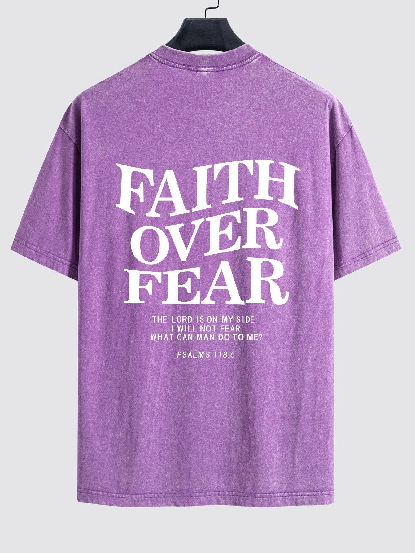 Faith Over Fear Print Washed Distressed Drop Shoulder T-Shirt