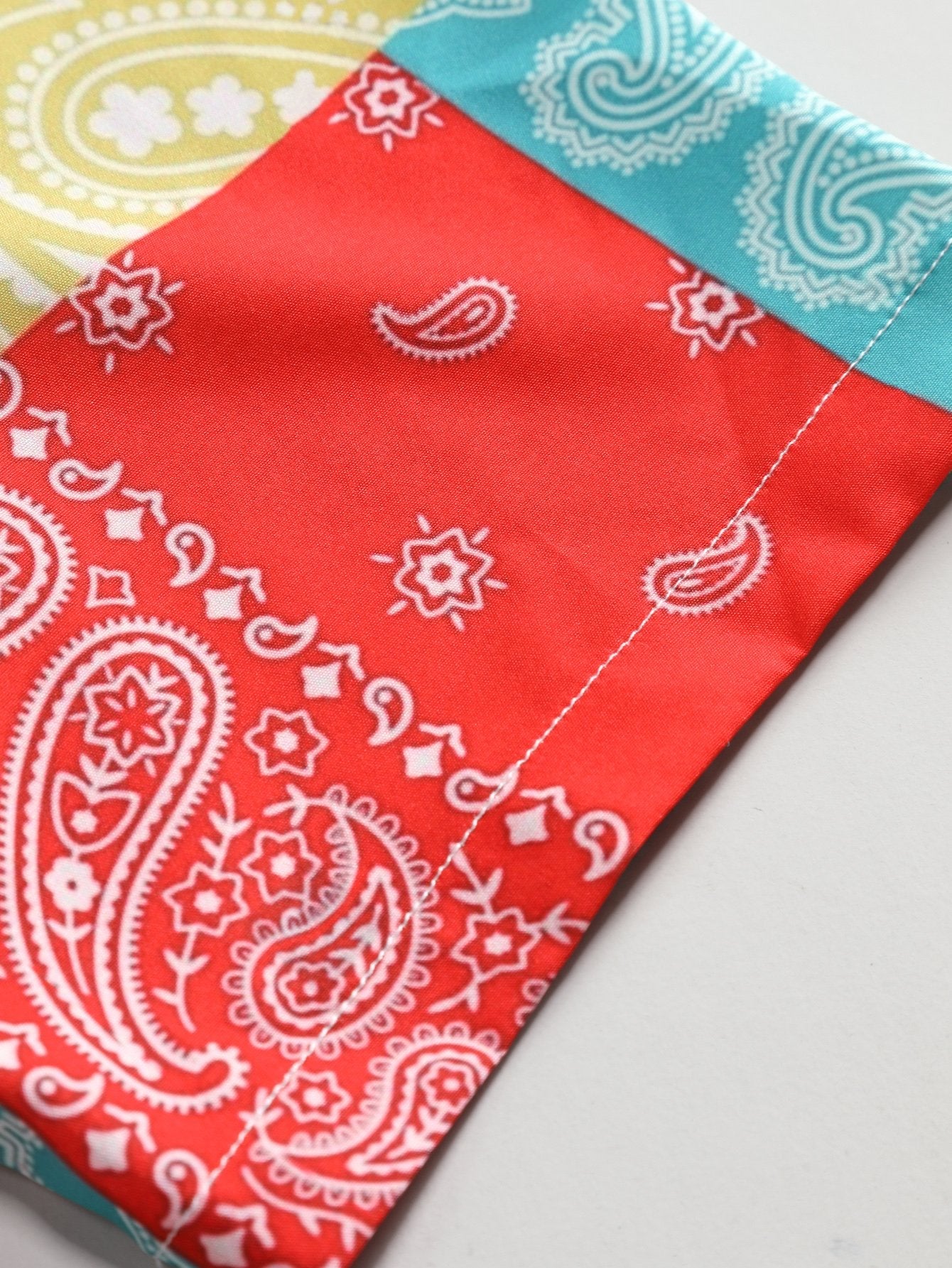Color Block Paisley Print Button Up Shirt