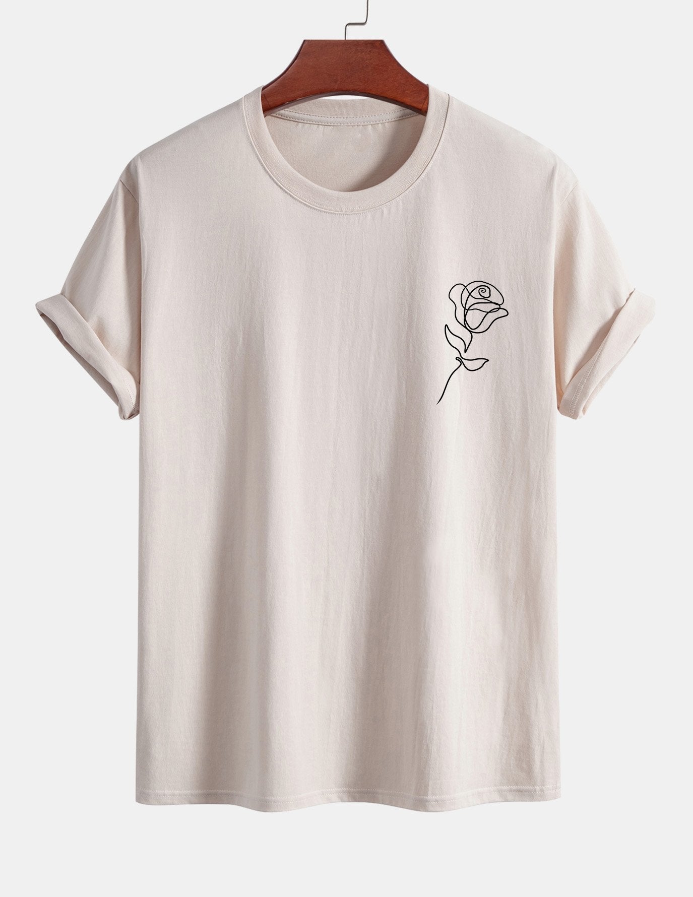 Regular Fit Simple Rose Print Cotton T-Shirt