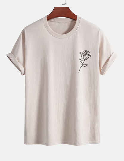 Regular Fit Simple Rose Print Cotton T-Shirt