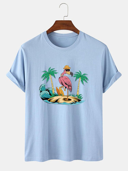 Flamingo On Vacation Print T-Shirt
