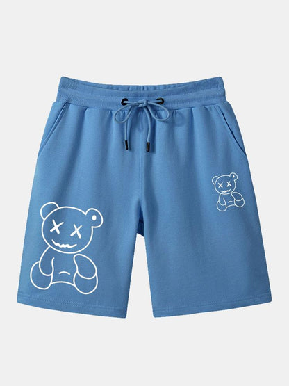 Line Shaped Bear Print Shorts