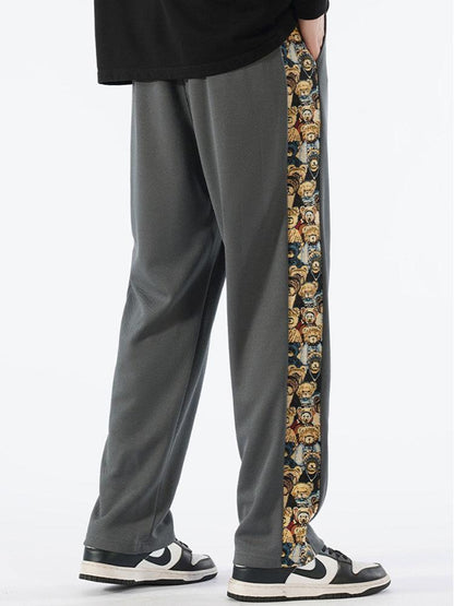 Bear Print Patchwork Straight Leg Pants
