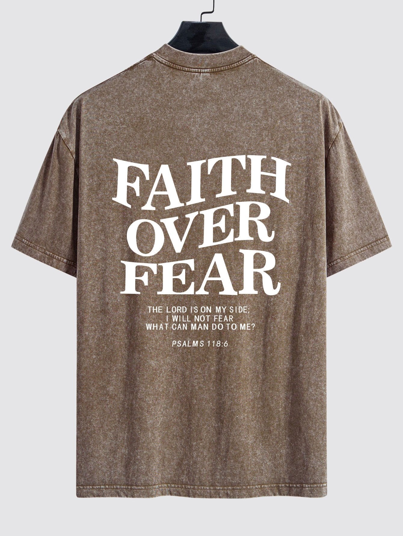 Faith Over Fear Print Washed Distressed Drop Shoulder T-Shirt